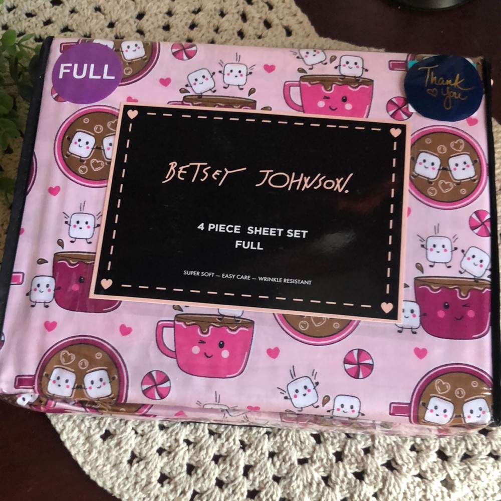 Betsey Johnson Pink and Brown Cocoa Marshmallow Buddies Sheet Set